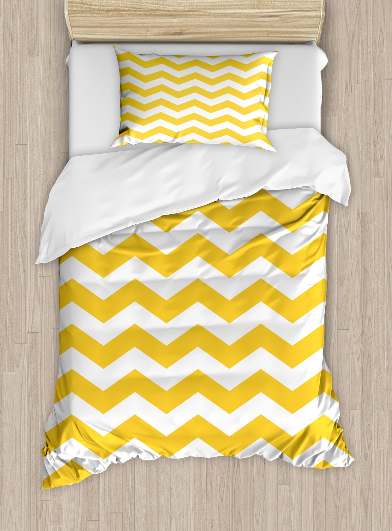 Yellow Chevron Duvet Cover Set Modern Summer Season Pattern Zigzag Yellow Chevron Duvet Cover Set Modern Summer Season Pattern Zigzag Tile Design Wavy Horizontal Motif Decorative Bedding With Pillow Shams