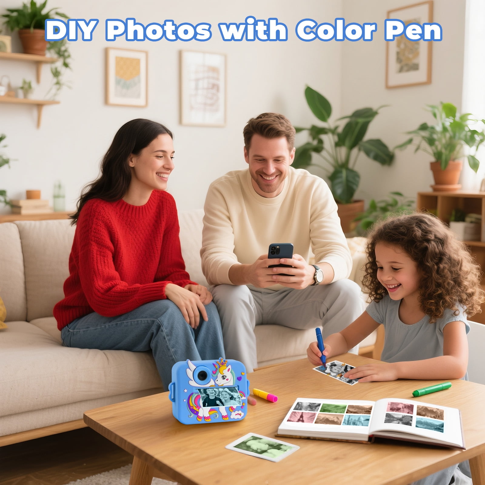 PayUSD Kids Camera Instant Print Camera with 5-Color Printing, 1080P HD Video, 48MP Photos, Unicorn Design, 32GB SD Card, Toddler Digital Camera Christmas Birthday Gift for Girls Boys Age 3-12