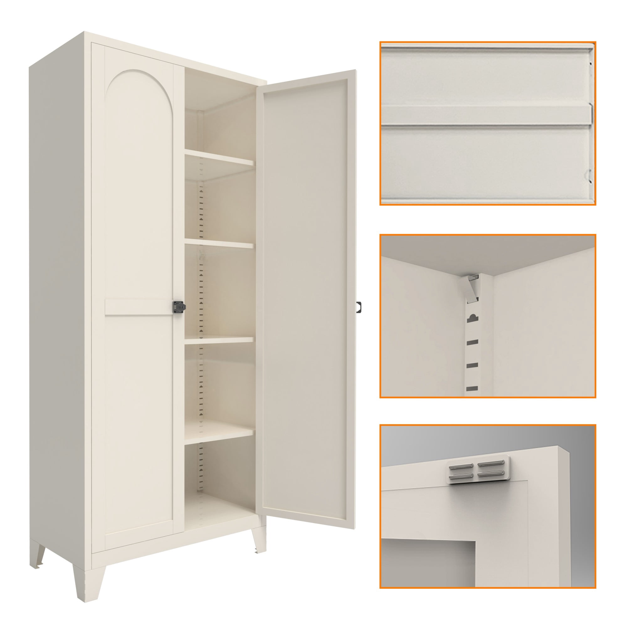 HOQBN 71 Inch Metal Storage Cabinet with Lock,2-Door Tall Steel Cabinet with 4 Adjustable Shelves,Freestanding Lockable Floor Cabinet for Kitchen,Bedroom,Living Room,Office,Pantry,Beige