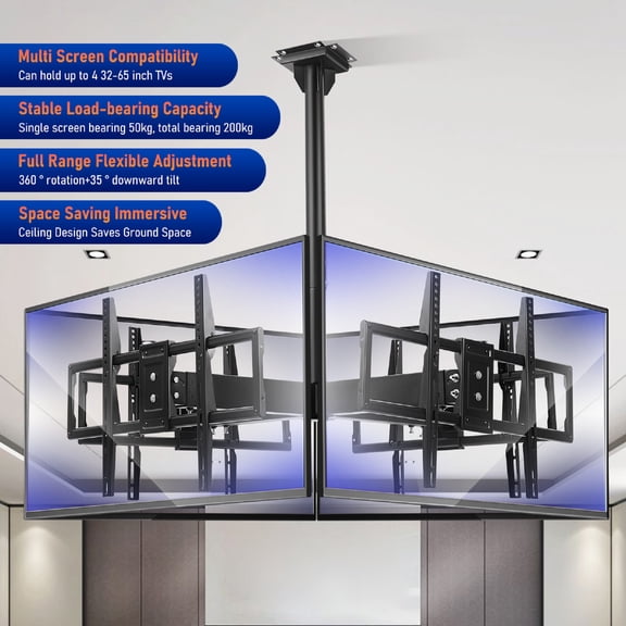 PartyKindom Ceiling TV Mount Commercial Grade 4 Black Multiple Screen Compatibility