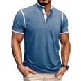 thumbnail image 3 of ZCFZJW Men's Henley T-Shirt Basic Solid Color Summer Workout Tees Short Sleeve 1/4 Buttons up Shirts Lightweight Casual Mock Neck Pullover Tops Blue XXL, 3 of 8
