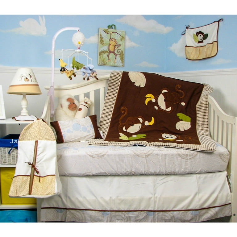 SoHo Baby Crib Nursery 12 Piece Bedding Set with Diaper Bag Curious Monkey Walmart