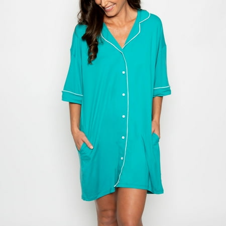 

Women s L/Xl Teal Short Sleeve Sleep Shirt with Pockets by Elsie & Zoey