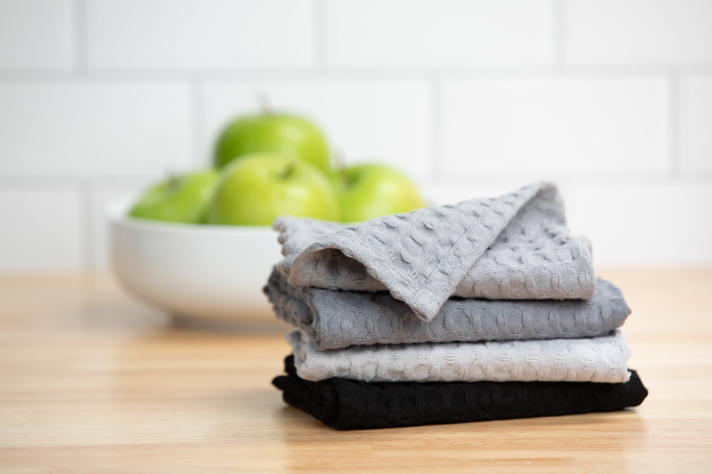 Mainstays 4 Piece Waffle Dishcloth Set, 100% Cotton, Gray