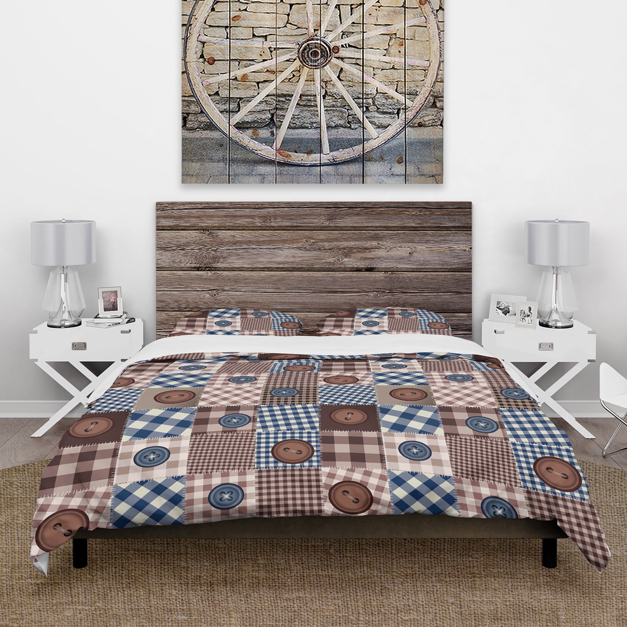 Designart 'Buttons on Squared Patchwork' Abstract Duvet Cover Set