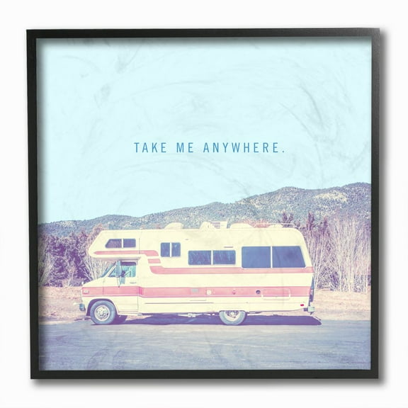Stupell Industries Take Me Anywhere Family Camper Vintage Photograph Black Framed Art Print Wall Art, 12x12, by Thomas Brn