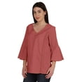 thumbnail image 4 of Moomaya Tunique en Coton à Manches Cloche pour Femmes Col en V Simple Top Schiffli d'Été, 4 of 7