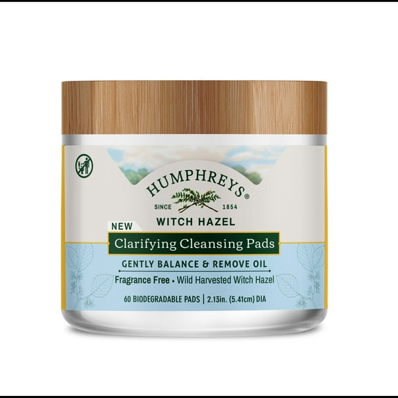 Humphreys Clarifying Witch Hazel Cleansing Pads, Fragrance Free, 60 Ct