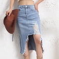 thumbnail image 6 of Womens Ripped Midi Jean Skirt Stretch High Waist Frayed Hem Asymmetrical Trendy Denim Skirt, Slit Denim Jean Pencil Skirt, with Pocket Casual Summer(M,Blue), 6 of 6