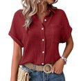 thumbnail image 3 of YDFCWXW Button Down Dressy Shirts for Womens Gauze Shirts Casual Short Sleeve Textured Collared Summer Work Blouse Clothes , XL, 3 of 8