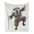 thumbnail image 1 of Kabuki Soft Flannel Fleece Throw Blanket, Oriental Style Artist with Make up and Costume Pose Dance Artwork, Cozy Plush for Indoor and Outdoor Use, 50" x 60", Umber White, by Ambesonne, 1 of 6