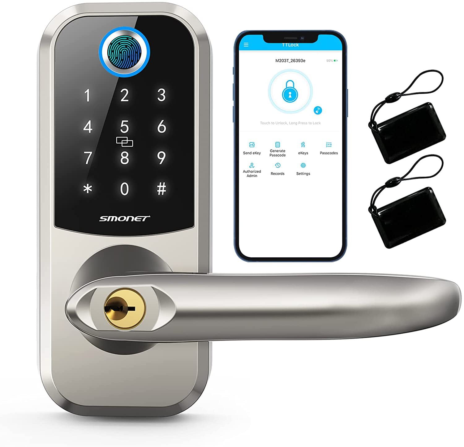 Keyless Entry Digital Smart Door Lock Fingerprint Passcode Door Locks Keypad Entry Door Lock Bluetooth Door Lock with|Handles|TT APP|Anti-peep Code|Touchscreem|Suit for Office/Home/Office/Kids Room 