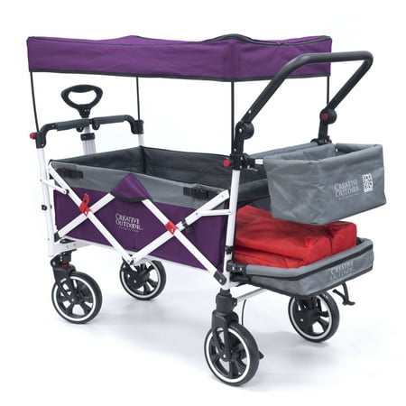 Push Pull Titanium Series Folding Wagon Stroller with Canopy | Purple