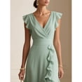 thumbnail image 2 of EASYBRA Women V Neck Pleated Maxi Dress Short Sleeve High Waist Solid Color Elegant Summer Long Dress, 2 of 4
