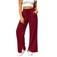 thumbnail image 2 of MLCDZ Womens Pants Corduroy Wide Leg Drawstring Elastic Waisted Side Slit Trousers with Pockets Casual Lightweight Workout Golf Gym Pants, 2 of 8