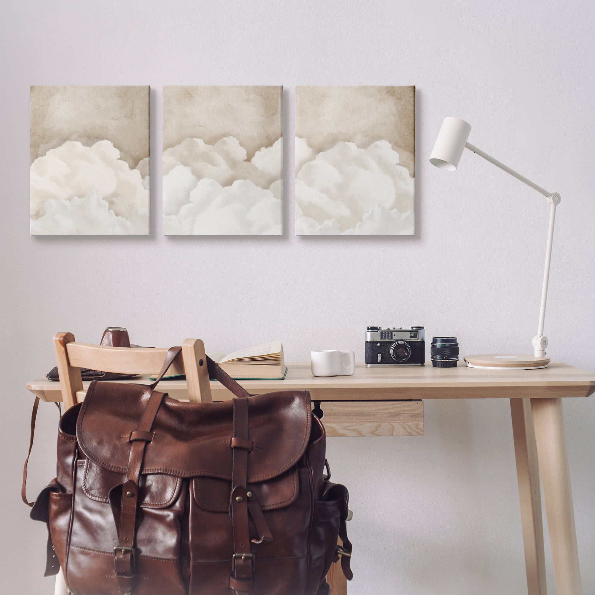 Stupell Industries Vintage Beige Clouds Nature Painting Gallery Wrapped Canvas Print Wall Art, 16 x 20, Set of 3