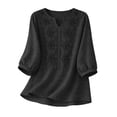 thumbnail image 3 of Pxiakgy Linen Tops for Women Breathable Top Work Tees Summer Tops for Women Beach Travel Vacation Solid Color Shirts Cotton Linen Tops Summer Gauze Shirts Dressy Blouses Peasant Tops Black XXL, 3 of 6