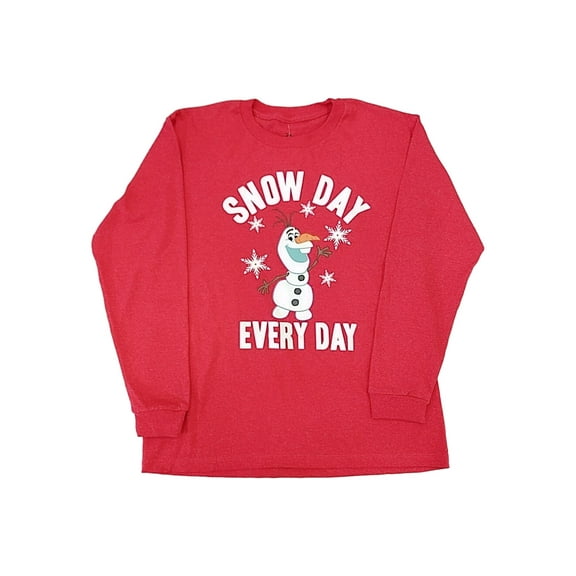 Disney Boys Red Frozen Olaf Snow Day Every Day Long Sleeve Christmas Shirt XL