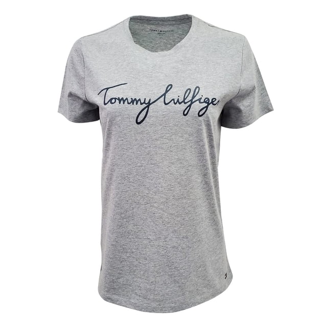 Camiseta Tommy Hilfiger New Line con cuello redondo para mujer, color gris, talla L