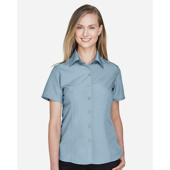 Harriton M560W Women's Barbados Textured Camp Shirt-Cloud Blue-L