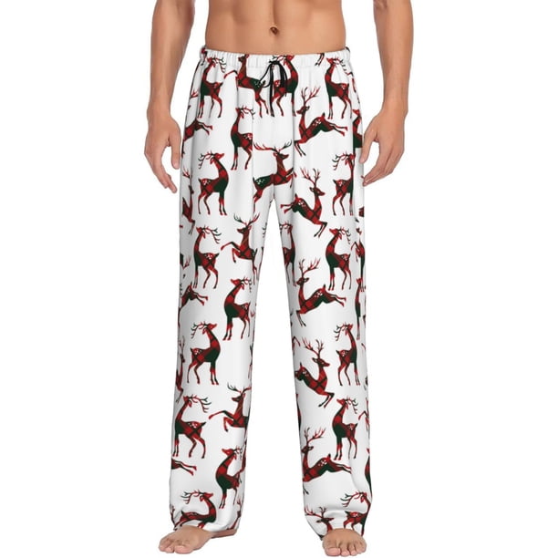 Fotbe Christmas Plaid Moose Pantalones de Pijama para Hombre, Pantalones de Dormir, Pantalones de Casa con Cintura Ajustable y Bolsillos-3X-Large