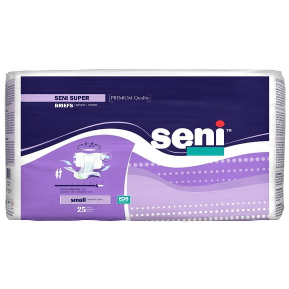 Seni Super Heavy Absorbency Unisex Incontinence Brief, Small, Pack of 25