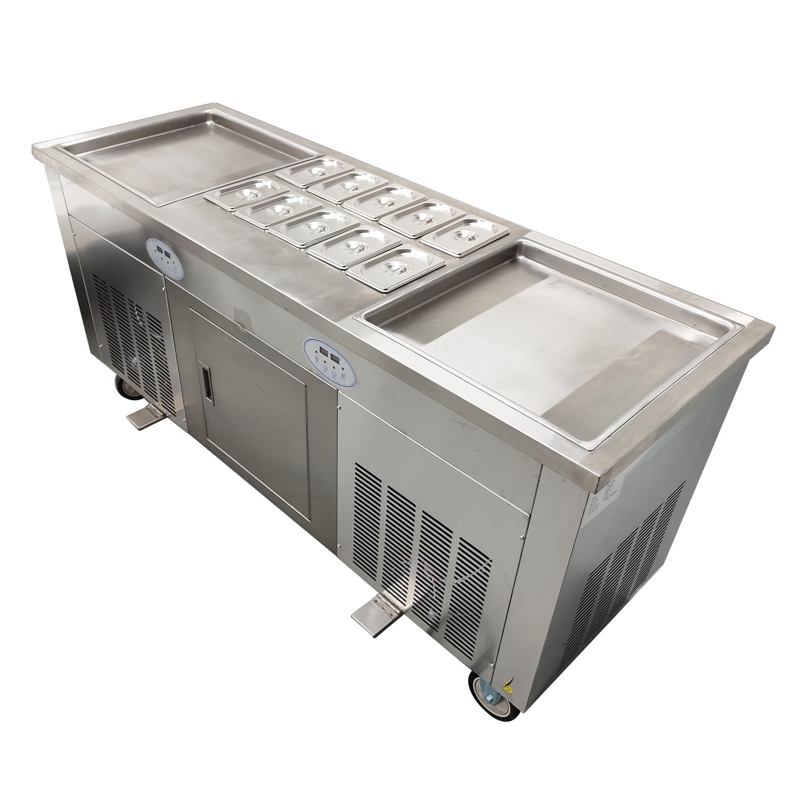 17.72 Inch Double Square Pans Fried Ice Cream Machine Stir-Fried Ice Roll Maker Yogurt Cream Maker with 10 Boxes 110V 20-25L/H