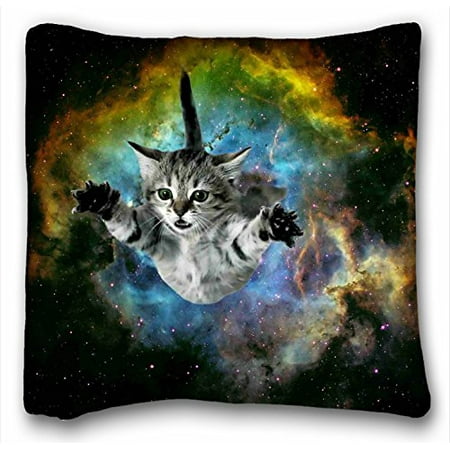 Custom Pillow Shams WinHome Sofa Pillowcase Space Cat Theme Funny Soft Custom Throw Pillowcase Pillow Case Covers Size 18x18 Inches Two Side Print ()