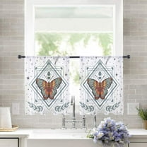 Sheer Curtains 45 inches Long, Butterfly Geometric Lines and Stars Pattern Light Filtering Sheer Window Curtains Rod Pocket Voile Drapes for Bedroom Living Room, 52"W x 45"L 2 Panels