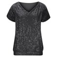 thumbnail image 6 of QATAINLAV Sequin Tops for Women Night Party V Neck Short Sleeve Sparkly Shirts Glitter Holiday Outfits Spring Fashion Clothes, Black, M, 6 of 9