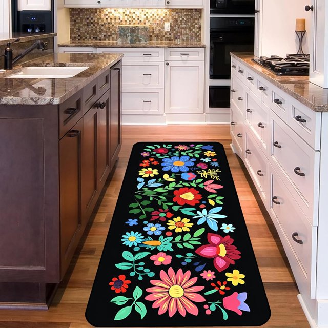 Hallway Rug Strips Kitchen Rug Strips Non-Slip 20"x59" Long Washable Rug Strips, Mexican Colorful Soft Floral Rug Strips for Hallway, Kitchen, Laundry Room, Bedroom, Bathroom(Multicolor)