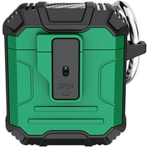 Nalacover AirPods Case Designed for Airpods 2 & 1,Secure Lock Clip Full-Body Rugged Protective Hard Shell Support Wireless Charging Shockproof Cover with Carabiner for Apple Airpods 2 &1,Darkgreen