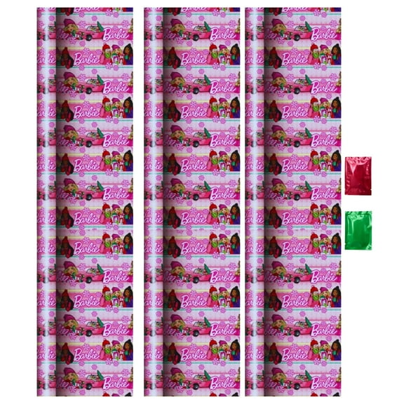 Barbie Christmas Wrapping Paper 20 Sq Ft/Roll, Pink Barbie Doll Gift Wrap for Kids Girl Presents, Christmas Birthday Baby Shower Thanksgiving Holidays 3 Rolls with 2 Snoep in Beperkte Oplage