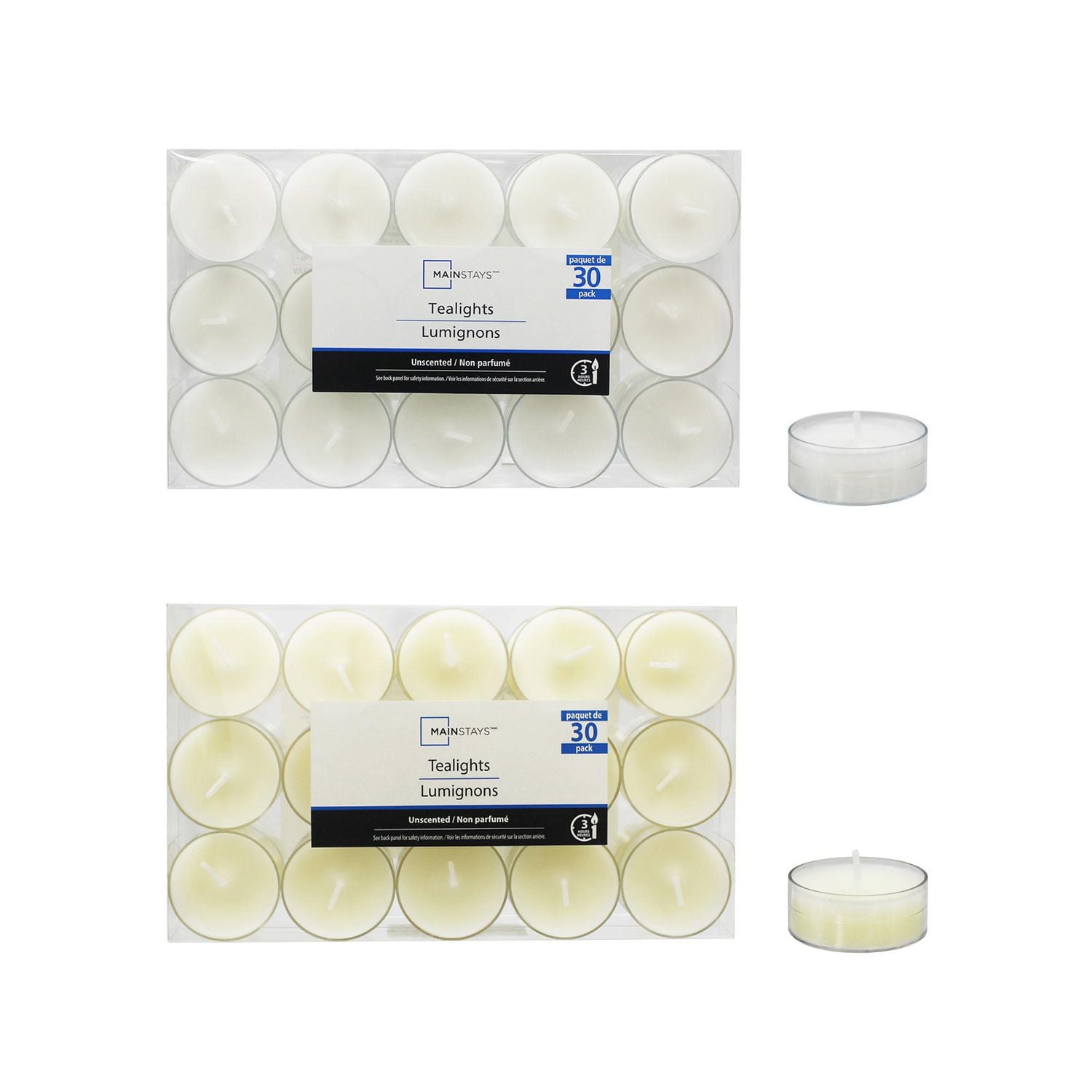 Mainstays 30PK Unscented Ivory Tealights Candles, Pack of 30