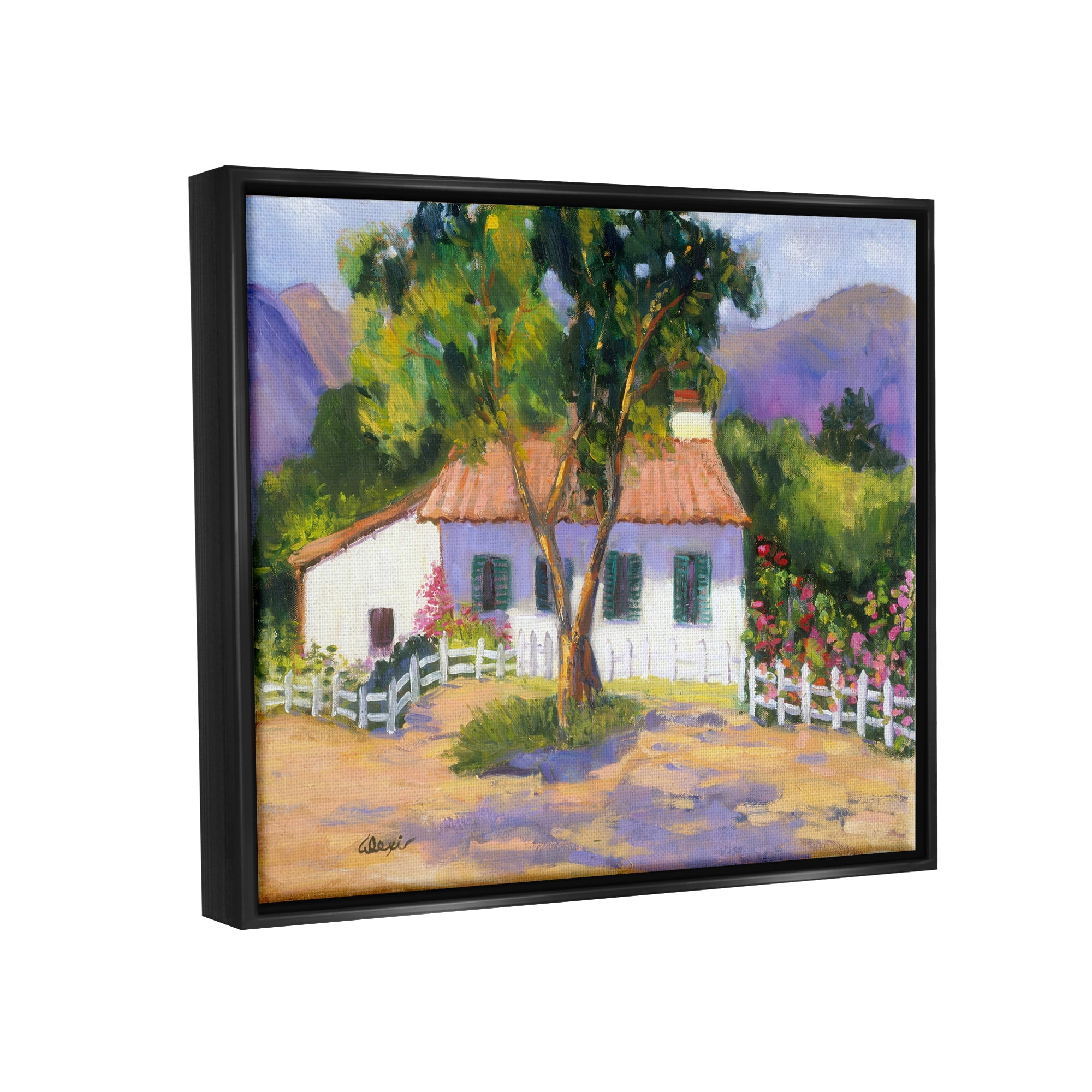 Stupell Industries Cottage Nature Painting Landscape Painting Black Floater Framed Canvas Art Print Wall Art, 21 x 17