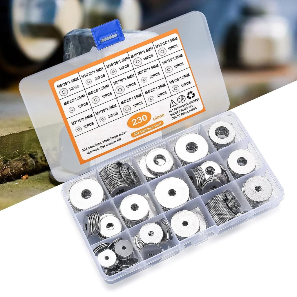 ZPAQI Stainless Steel Flat Washer Collection 230Pieces Assorted size Washers