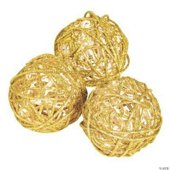 Gold Glitter Rattan Balls, Party & Gift, Home Decor, 6 Pieces