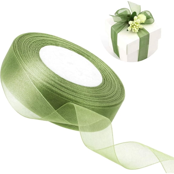 Mictong organza ribbon, chiffon ribbon, organza ribbon floral ribbon, used for gift packaging, bouquets, decorative crafts, green, 1 piece