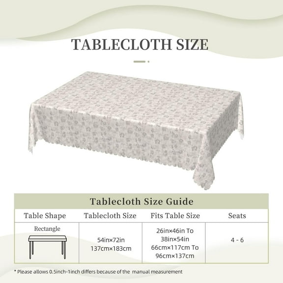 Rectangle Tablecloth with Wave Lace 60x84 Inch, Farmhouse Taupe Floral Rectangular Tablecloths Comfortable Table Cover Table Protector for Dining Table, Buffet Parties and Camping