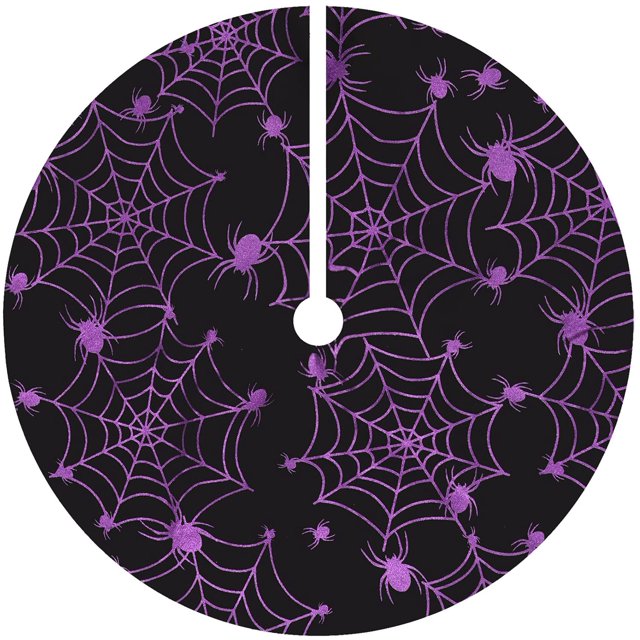 Halloween 48 Inches Tree Skirt with Spider Net,Christmas Purple Tree mat for Holiday Party Decorations