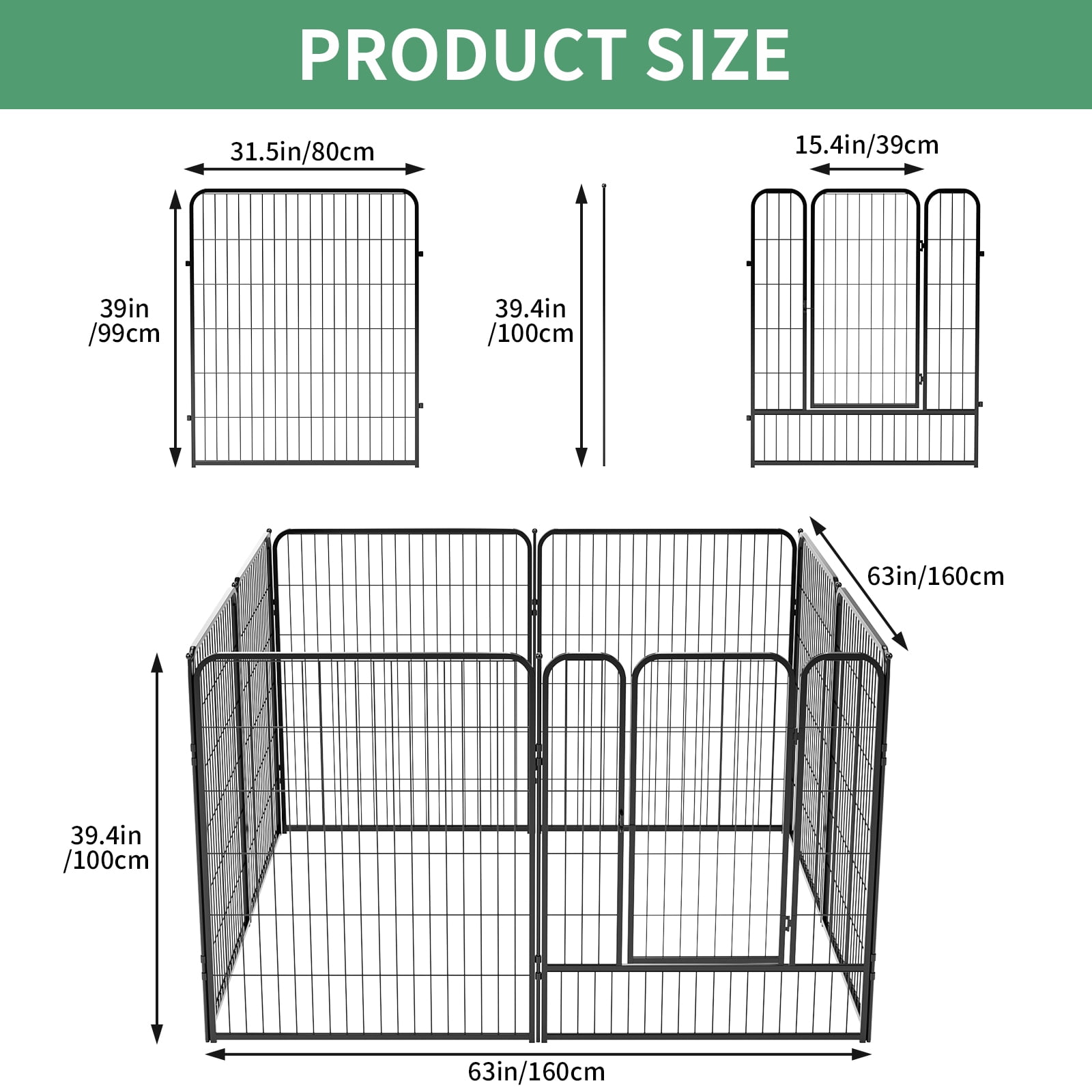 ZephyPaws Large Adjustable 1-Level Metal Outdoor Dog Wire