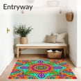 thumbnail image 3 of ODIKA 2'x3' Machine Washable Non-Slip Area Rug, Hippie Revival Interlocking Floral Mosaic with Vibrant Paisley High Traffic Rug, Orange, 718941, 3 of 7