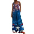 thumbnail image 6 of Wiyuqeen Womens American Flag Linen Overalls Vintage Stars Striped Linen Jumpsuits Sleeveless Bib Romper Long Pants 4th of July Jumpers, 6 of 8