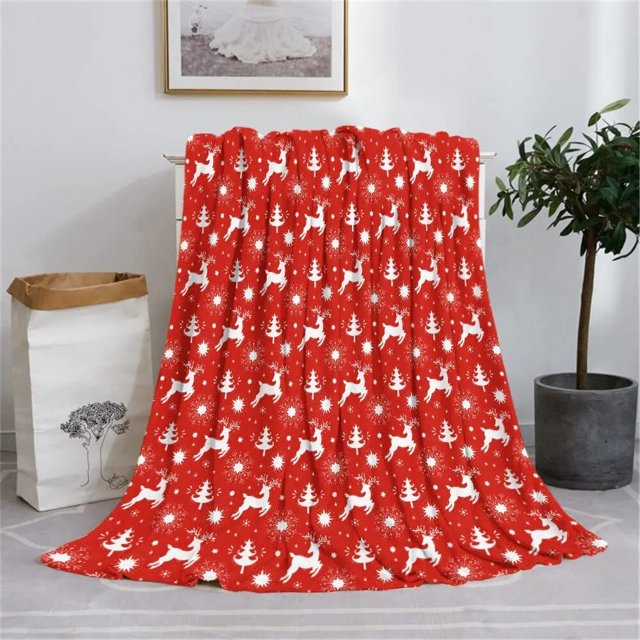 Christmas Reindeer Snowflakes Blanket Fleece Plush Throw Blankets Soft Cozy Warm Bedspread Shawl Bed Sofa Flannel Print Blanket
