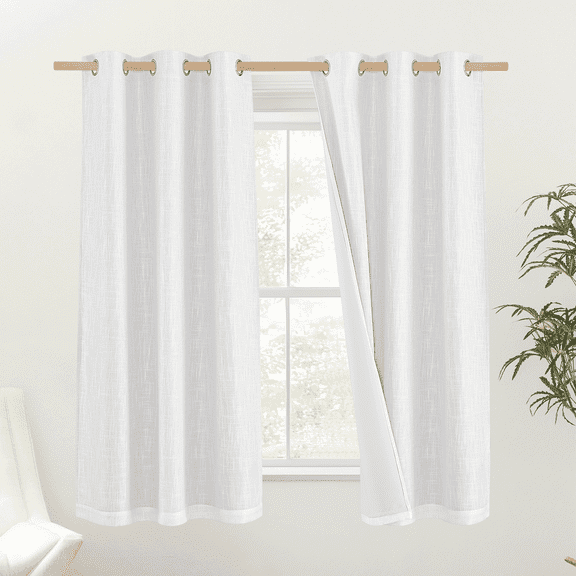 NICETOWN 100% Blackout Linen Curtains for Living Room, Noise Reducing Energy Saving Drapes with Thermal Insulated White Liner Grommet Privacy Window Treatments, White, 52"x63", 2 Panels