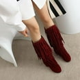 thumbnail image 6 of YLYL Women's Suede Flat Mid Calf Boots Wide Calf Tassel Round Toe Slip on Warm Winter Boots, 6 of 7