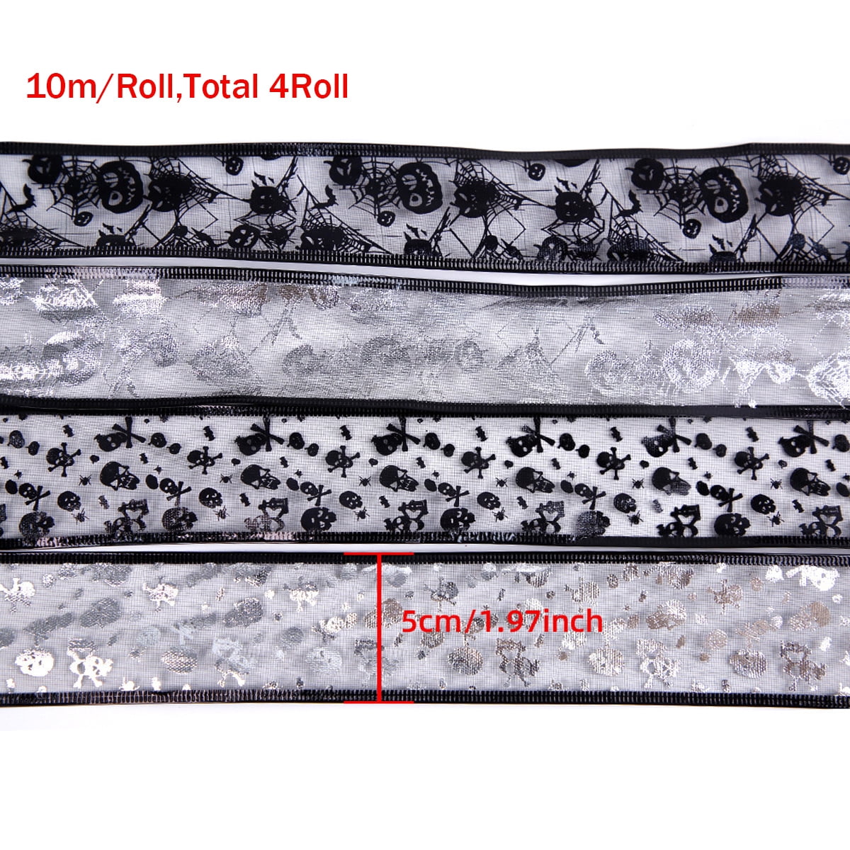 Halloween Ribbon Wired 5cm 4 Rolls 40m Wired Halloween Ribbon Pumpkin Spider Skull Ribbon Halloween Wired Ribbon for Tree Halloween Party Home Indoor Outdoor Decorations