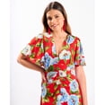 thumbnail image 2 of Red Oversize Floral Ruche Midi Dress, 2 of 7