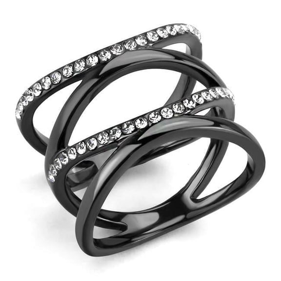 Alamode TK3689-9 Women IP Light Black Stainless Steel Ring with Top Grade Crystal in Clear - Size 9