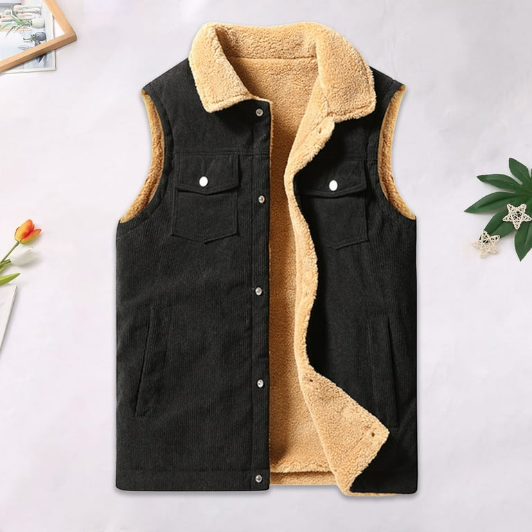 Mens Winter Vests Plus Size Thickened Velvet Gilet Warm Casual